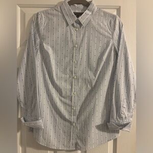 Banana Republic Riley Shirt Light Blue and White Pinstripe Shirt with Dots